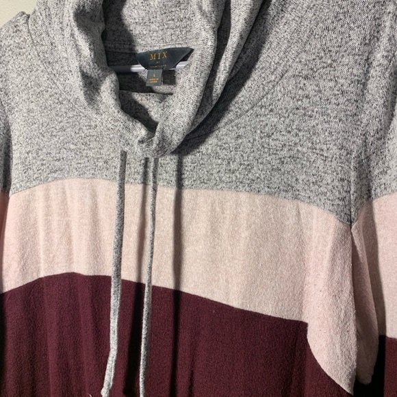 MIX burgundy/gray/cream color pullover cowl neck top - size L - Picture 3 of 6